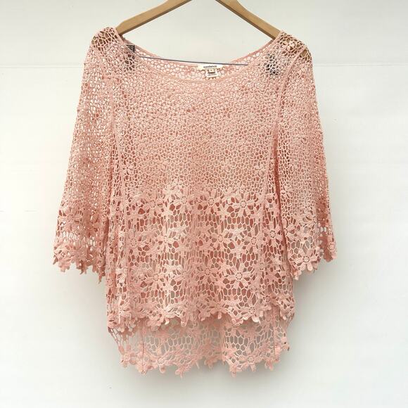 Sundance Baby Pink Lace Crochet Blouse Girly Feminine Small Top Knit Delicate - Picture 2 of 8